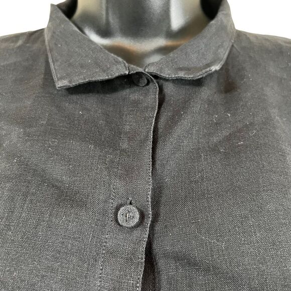 Eileen Fisher Irish Linen Classic Collar Black Button Down Boxy Shirt - Picture 2 of 12